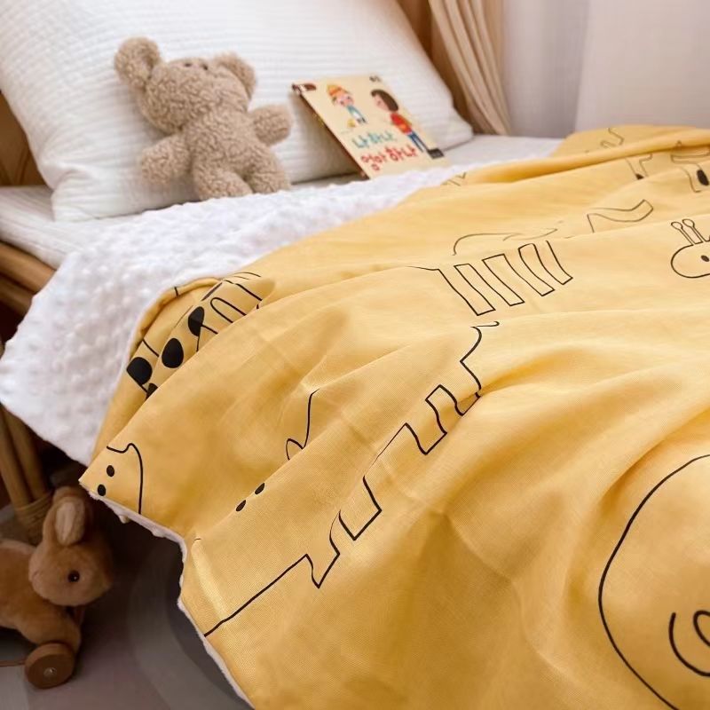 双层纱豆豆毯婴儿级别安抚午睡被  大象和长颈鹿