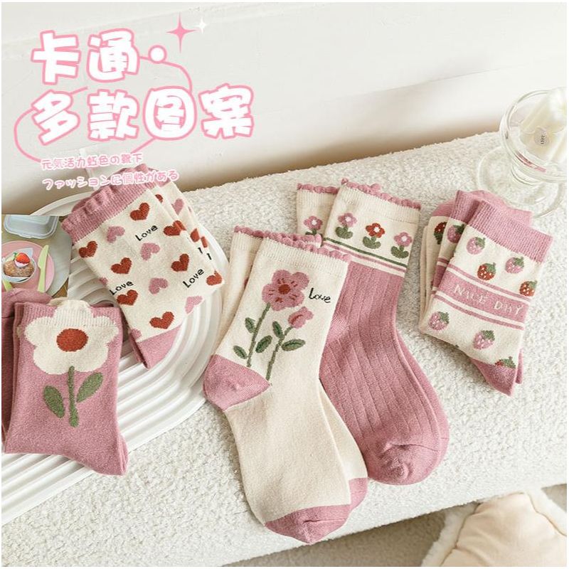 【四季】少女色花朵学院风袜子