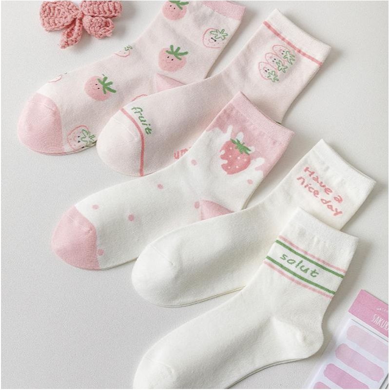 【四季】草莓粉色软妹风中筒袜