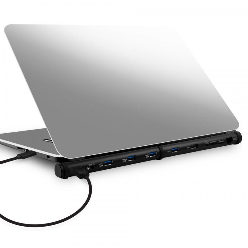 mbeat M-Sleek扩展坞，用于黑色铝制外壳的笔记本电脑和Macbook-4个USB 3.0 / 2.0快速充电，1个读卡器，1个RJ45