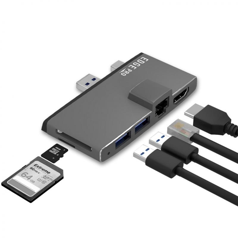 mbeat Edge Pro 适用于Microsoft Surface Pro 5/6 Metal Gray多功能USB-C集线器（HDMI，LAN，USB 3.0集线器，读卡器）