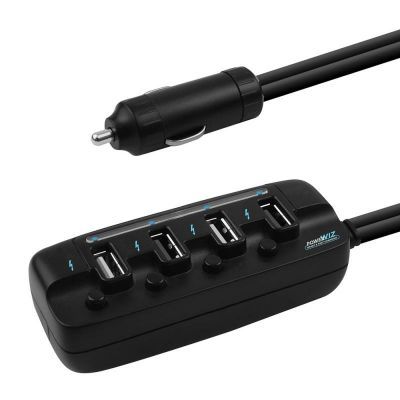 mbeat 4端口USB快速车载充电器-40W快速智能充电器/单独的开关/ 90cm延长线设计