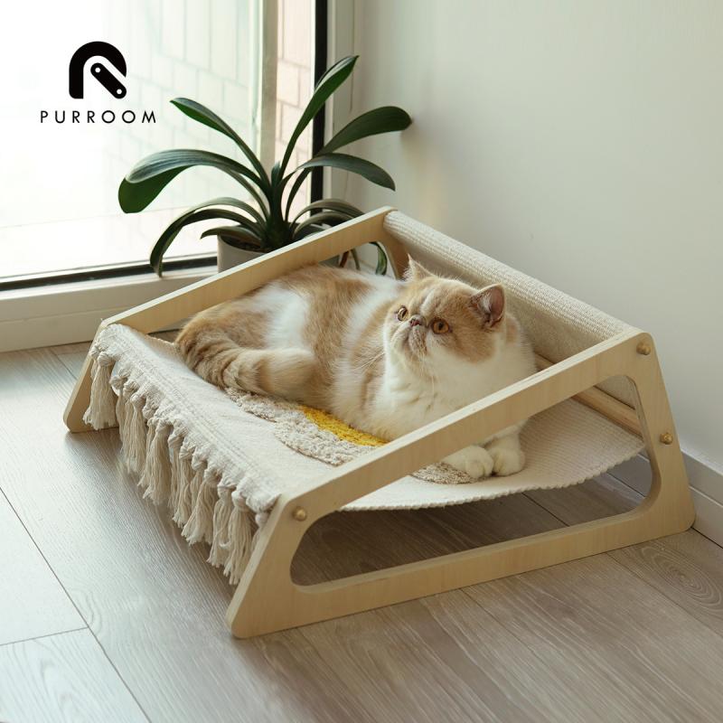 PURROOM 荷包蛋 手工编织猫吊床 木制床 四季通用 可拆洗