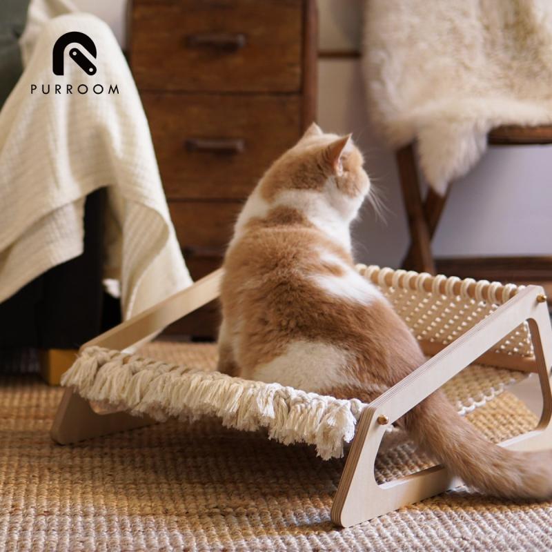 PURROOM 手工编织猫吊床 木制床 四季通用 可拆洗