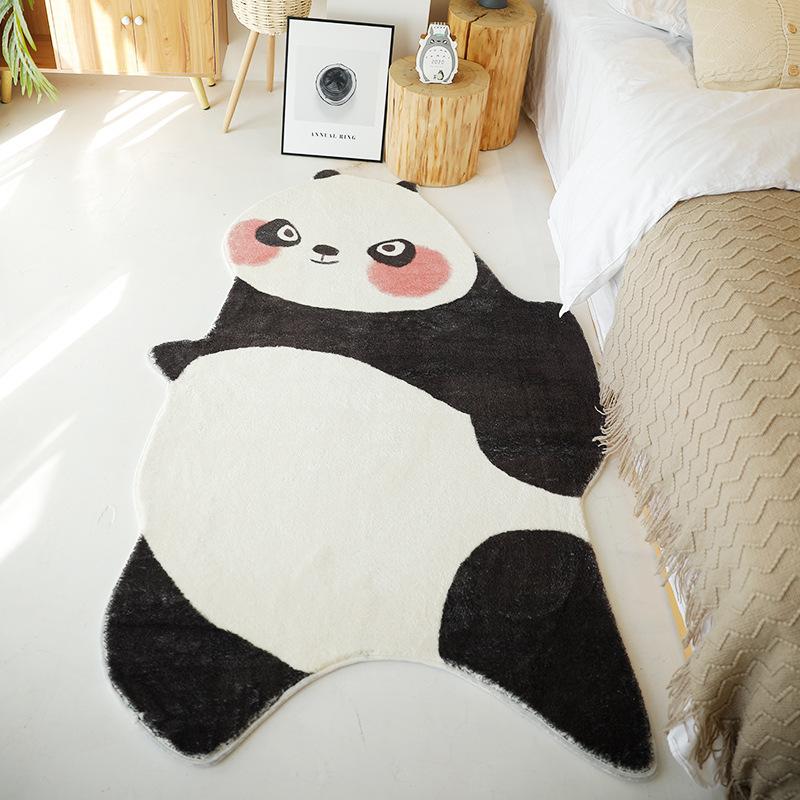 不规则异形熊猫地毯卧室床边毯个性少女心ins风冬季加厚毛绒地垫