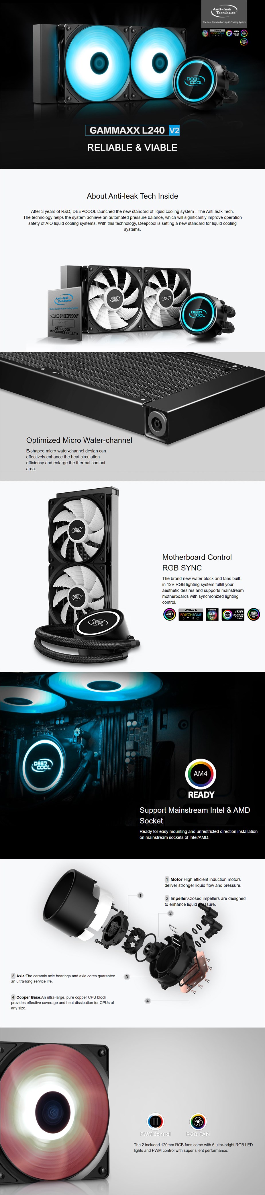 Deepcool Gammaxx L240 v2 RGB LED Liquid CPU Cooler - Overview 1