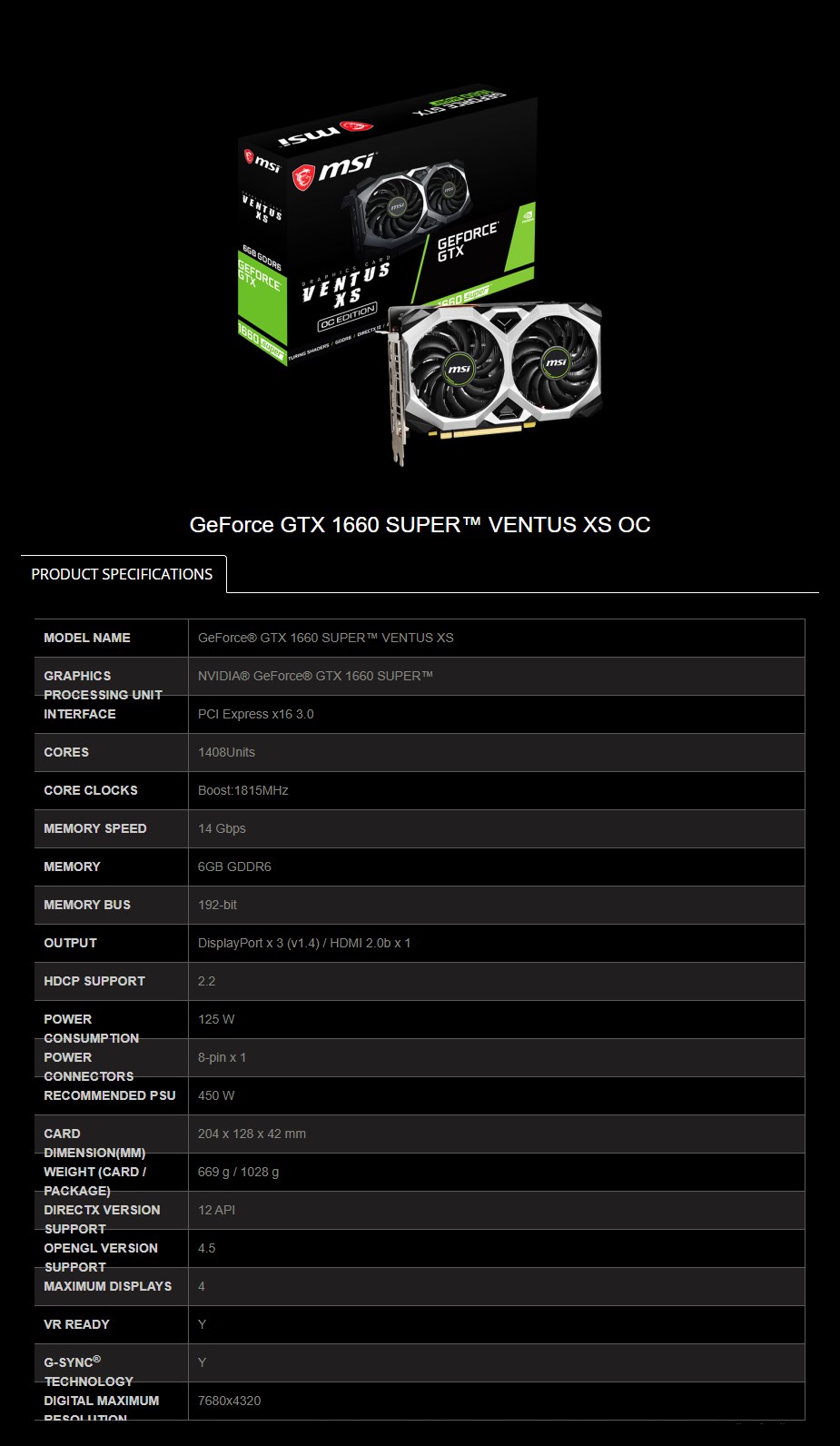 MSI GeForce GTX 1660 SUPER VENTUS XS OC 6GB Video Card - Overview 2