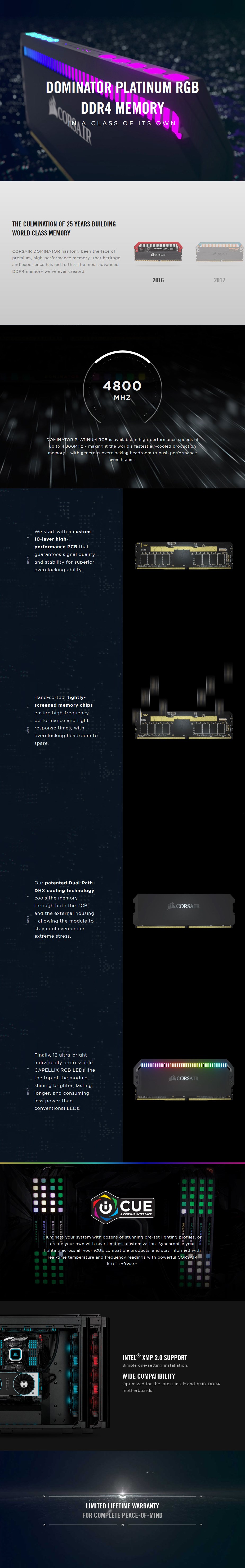 Corsair Dominator Platinum RGB 32GB (2x 16GB) DDR4 3200MHz Memory  - Black - Desktop Overview 1