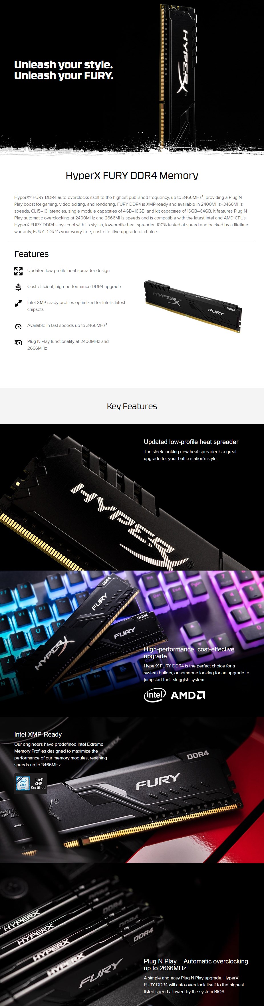 Kingston HyperX FURY 16GB (2x 8GB) DDR4 2666MHz Memory Black - Overview 1