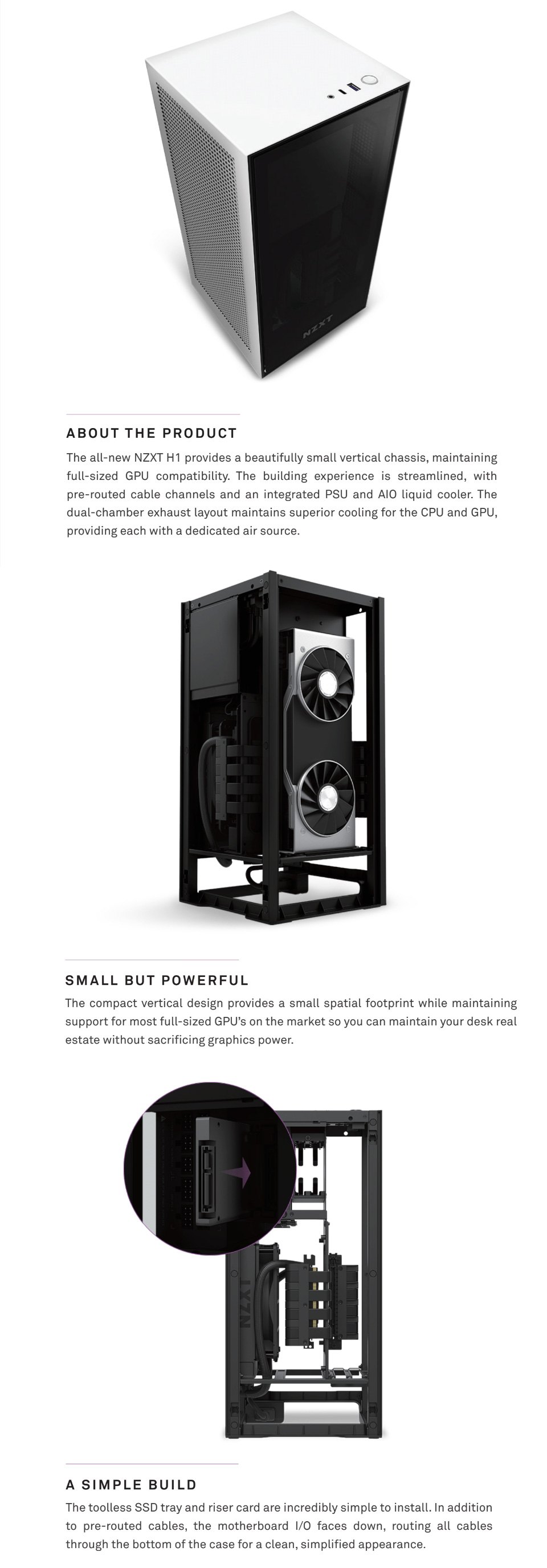 NZXT H1 Liquid Cooled ITX Case with 650W Gold PSU White features