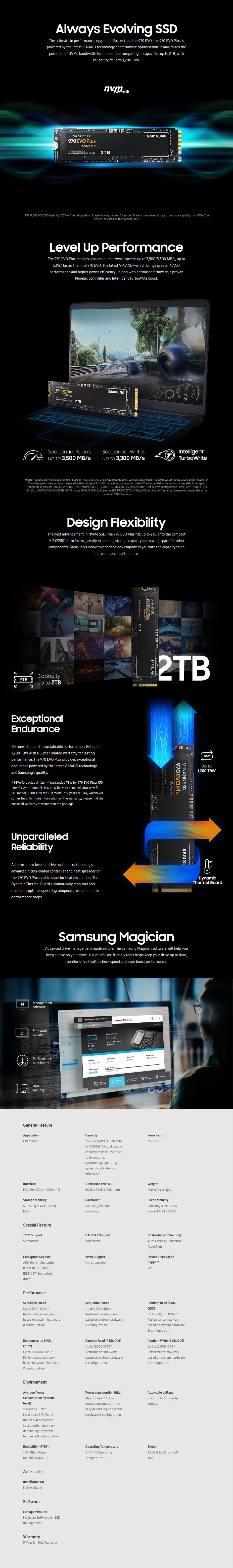 Samsung 970 EVO Plus 250GB NVMe 1.3 M.2 (2280) 3-Bit V-NAND SSD - MZ-V7S250BW - Desktop Overview 2