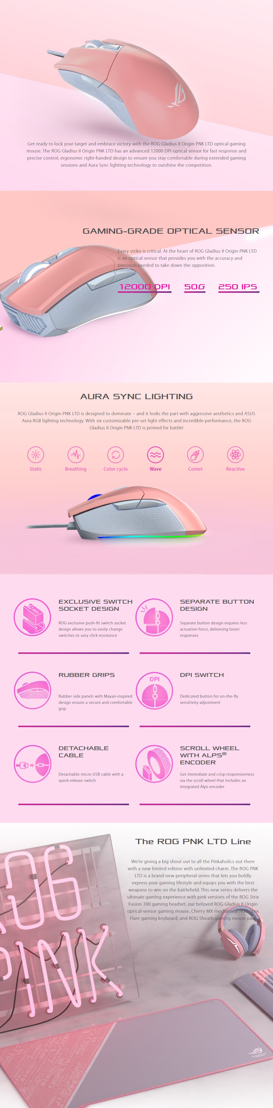 ASUS ROG Gladius II RGB Optical Gaming Mouse - Pink Edition - Overview 1
