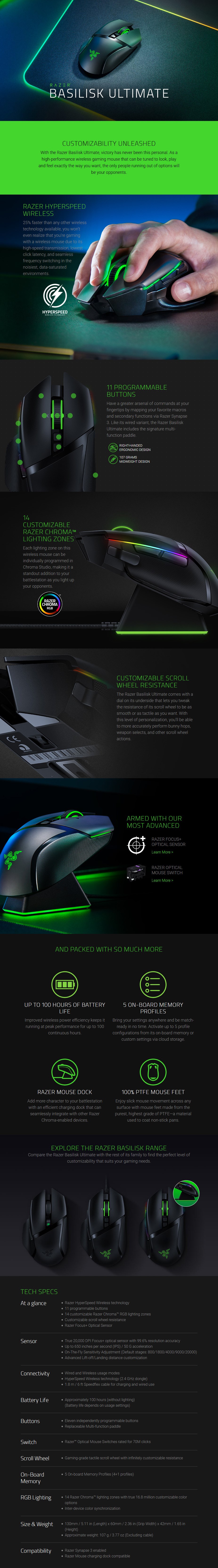 Razer Basilisk Ultimate Wireless Ergonomic Optical Gaming Mouse - Overview 1