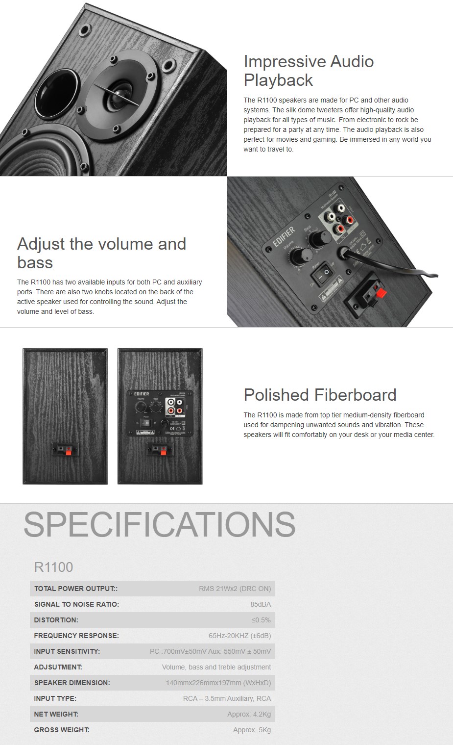Edifier R1100 2.0 Studio Bookshelf Speakers - Black - Overview 1