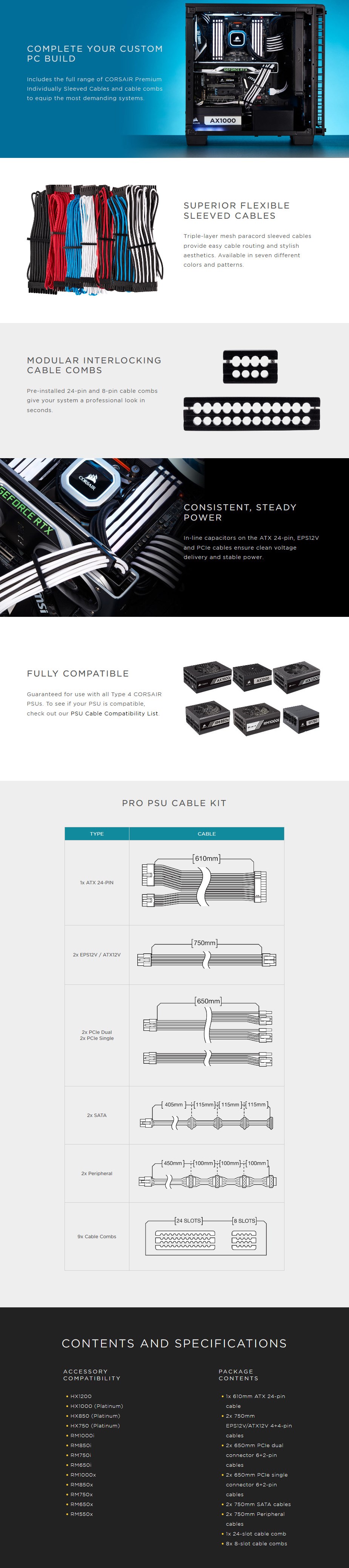 Corsair Premium Individually Sleeved PSU Cables Pro Kit - White/Black - Desktop Overview