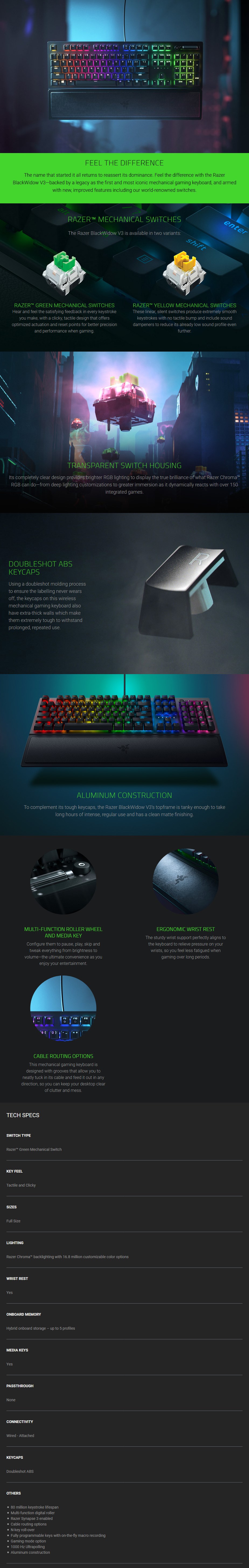 Razer BlackWidow V3 Mechanical Gaming Keyboard - Green Switches - Overview 1