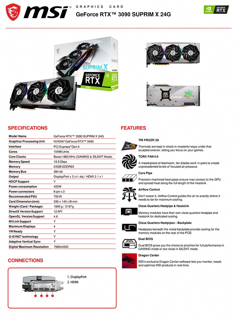 MSI GeForce RTX 3090 SUPRIM X 24GB Video Card - Overview 1