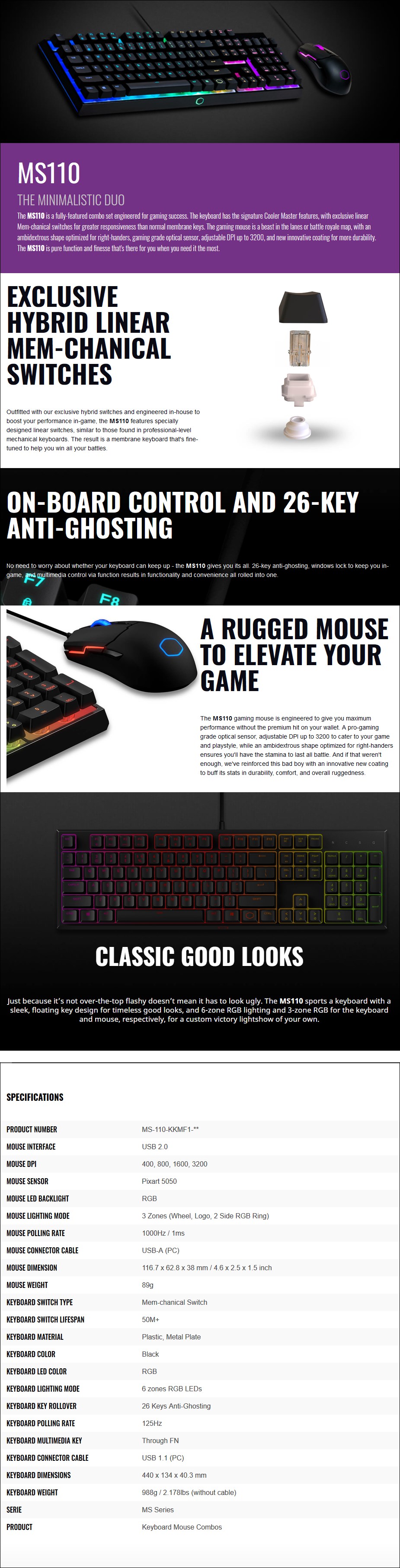 Cooler Master MS110 RGB Gaming Keyboard & Mouse Combo - Overview 1